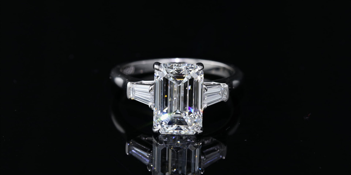 Elegant Emerald Cut with Baguette Diamond Rings by KRK Jewels